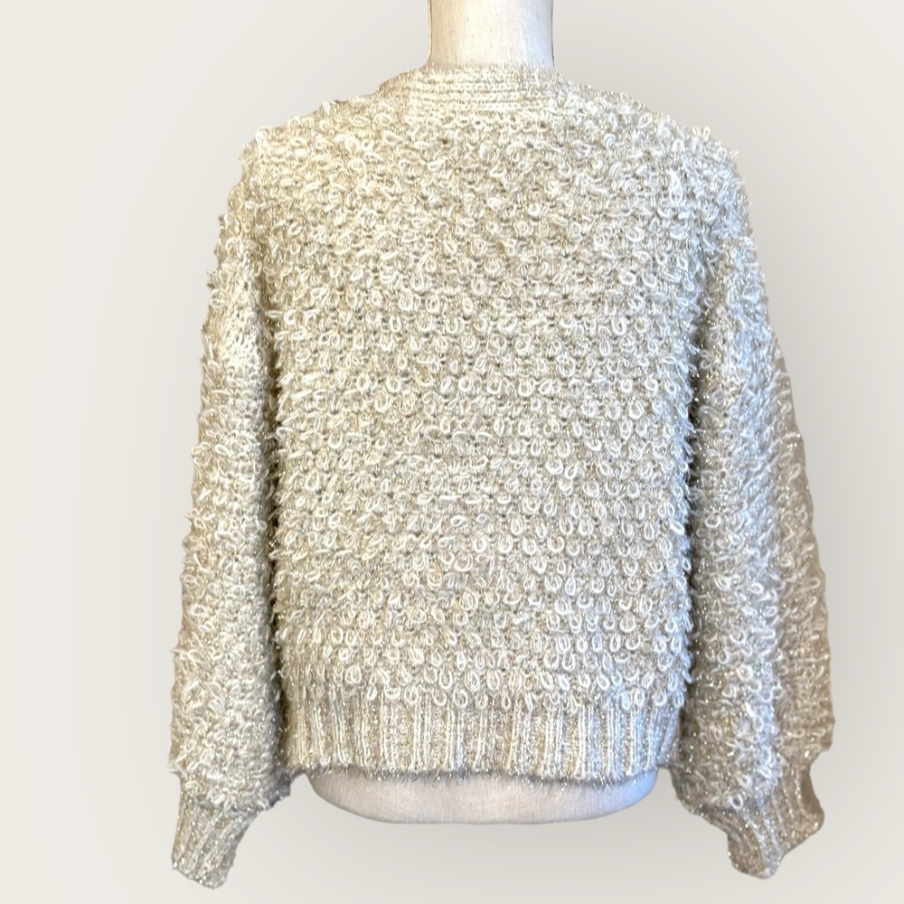 Loveriche NWOT sz estimated Large‎ bling looped cream cardigan w pearl buttons - Picture 2 of 10